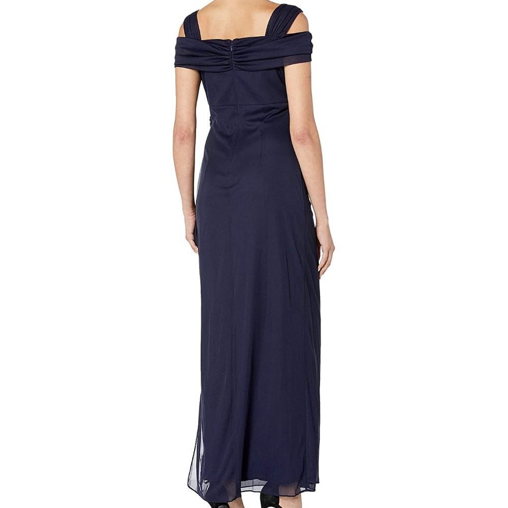 Alex Evenings Navy Blue Cold Shoulder Ruffle Gown - Picture 3 of 3